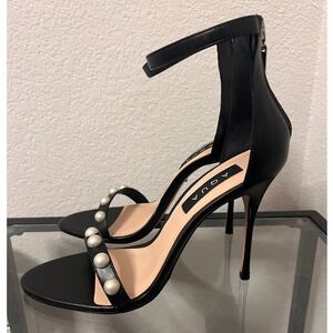 AQUA Black Pearl Ankle Strap‎ Stiletto Heels Sandals Women's Size 8.5
